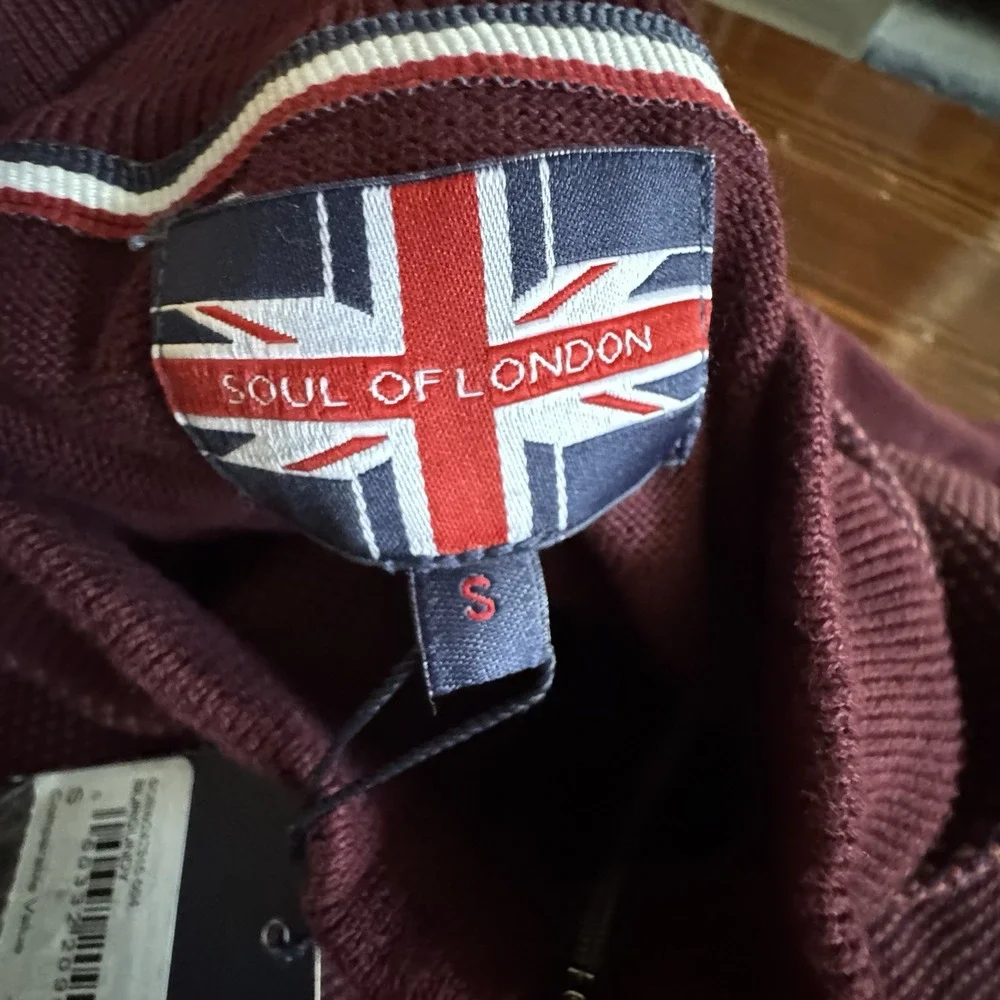 Soul of London 1/4 Zip Sweater Burgundy Textured‎ Knit Pullover Men's Small
